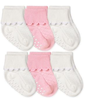 Jefferies Socks Baby Girls Non-Skid Scalloped Turn Cuff Socks 6 Pair Pack