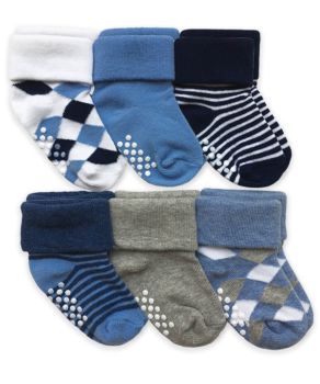 Jefferies Socks Baby Boys Non-Skid Argyle/Stripe Turn Cuff Socks 6 Pair Pack