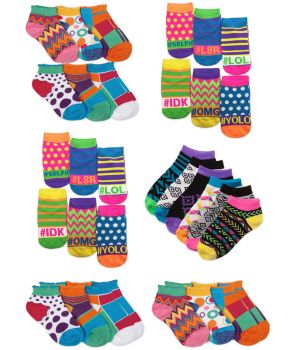 Jefferies Socks Girls Bulk Variety Crew Low Cut Socks 30 Pair Pack