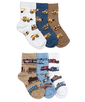 Jefferies Socks Boys Construction Transportation Pattern Crew Socks 6 Pair Pack