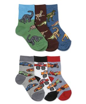 Jefferies Socks Dinosaur Cars Pattern Crew Socks 6 Pair Pack
