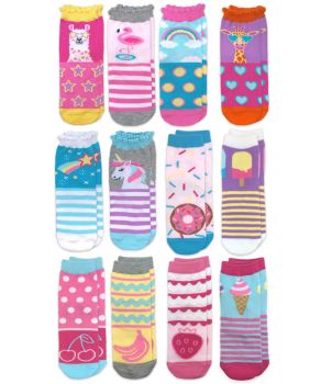 Jefferies Socks Girls Unicorn Llama Rainbow Sweets Treat Pattern Crew Socks 12 Pair Pack
