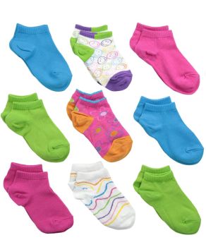 Jefferies Socks Girls Sport Low Cut Pattern Solid Color Liner Socks 9 Pair Pack
