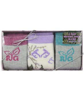 Realtree Girls Gift Box Merino Wool Snow Camo Boot Socks 3 Pair Pack