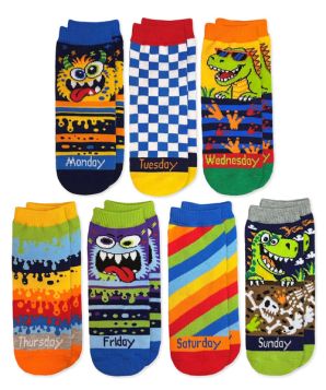 Jefferies Socks Boys Monster Dinosaur 7 Days of the Week Crew Socks 7 Pair Pack