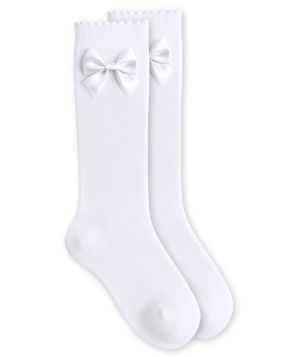 Jefferies Socks Girls Satin Bow Scalloped Top Cotton Knee High Socks 1 Pair  