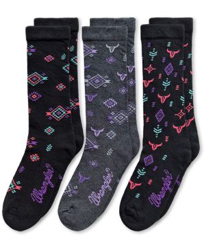 Wrangler Womens Smooth Toe Western Pattern Crew Socks 3 Pair Pack