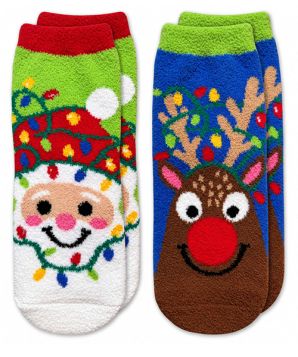 Jefferies Socks Christmas Santa and Reindeer Fuzzy Slipper Socks 2 Pair Pack