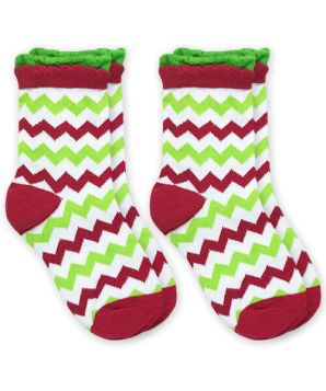 Jefferies Socks Girls Toddler Christmas Chevron Pattern Crew Socks 2 Pair Pack