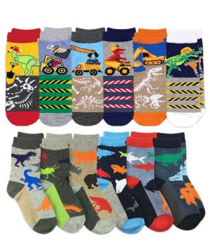 Jefferies Socks Boys Dinosaur Construction Water Animals Crew Socks 12 Pair Pack