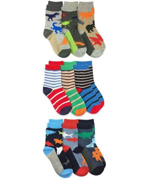 Jefferies Socks Boys Colorful Dinosaur Stripe Water Animals Variety Crew Socks 9 Pair Pack