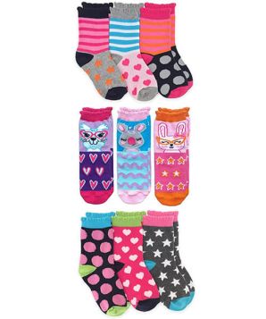 Jefferies Socks Girls Fun Multi Pattern Cute Animal Crew Socks 9 Pair Pack