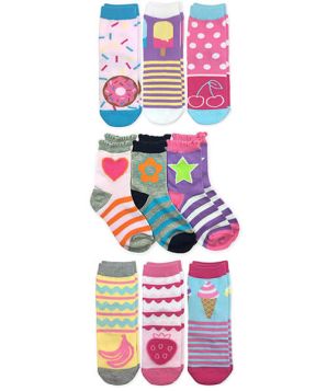 Jefferies Socks Girls Sweet Teats Ice Cream Hearts Stripes Pattern Variety Crew Socks 9 Pair Pack