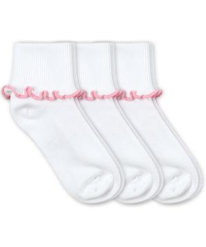 Girls Ruffle Ripple Trim Organic Cotton Smooth Toe Turn Cuff Socks 3 Pair Pack