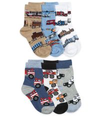 Jefferies Socks Boys Trains, Helicopters, Airplanes, Fire Trucks, Monster Trucks, Police Car Pattern Crew Socks 6 Pair Pack