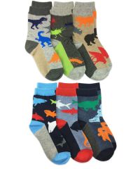 Jefferies Socks Boys Dinosaurs, Insects, Bears, Lions, Sharks, Fish, Alligators Pattern Crew Socks 6 Pair Pack