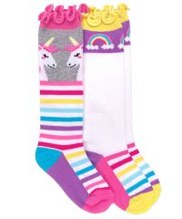 Jefferies Socks Girls Unicorn Rainbow Stripe Knee High Socks 2 Pair Pack