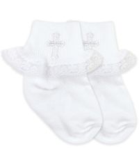 Jefferies Socks Baby Girls Seamless Smooth Toe Christening Lace Cross Turn Cuff Socks with Lace Trim 1 Pair