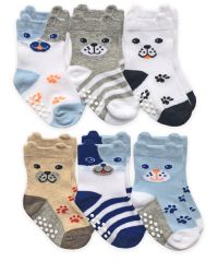 Jefferies Socks Baby Boys Non-Skid Fun Pattern Puppy Dog Crew Socks 6 Pair Pack