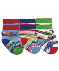 Jefferies Socks Baby Boys Colorful Car Vehicles Crew Ankle Socks 3 Pair Pack