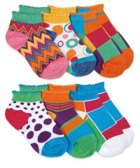 Jefferies Socks Girls ModPattern Low Cut Socks 6 Pair Pack with patterns that include stripes, dots, squares, zig zags