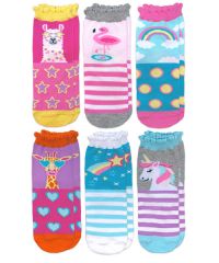 Jefferis Socks Girls Unicorn Llama Giraffe Flamingo Pattern Crew Socks 6 Pair Pack