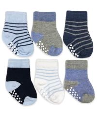 Jefferies Socks Baby Boys Non-Skid Stripe and Solid Color Crew Socks 6 Pair Pack