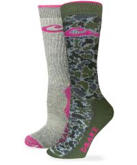 Drake Womens Camo Pink Merino Wool Crew Boot Socks 2 Pair Pack