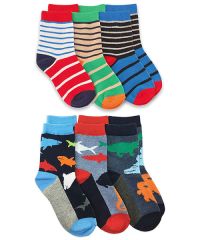 Jefferies Socks Boys Stripes Animals Pattern Crew Socks 6 Pair Pack