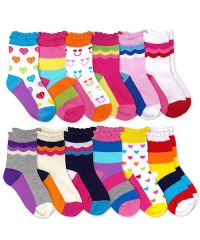 Jefferies Socks Girls Rainbow Novelty Pattern Variety Crew Socks 12 Pair Pack