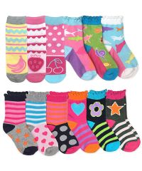 Jefferies Socks Girls Fashion Novelty Pattern Variety Crew Socks 12 Pair Pack