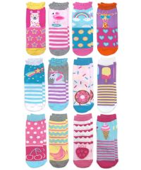 Jefferies Socks Girls Unicorn Llama Rainbow Sweets Treat Pattern Crew Socks 12 Pair Pack