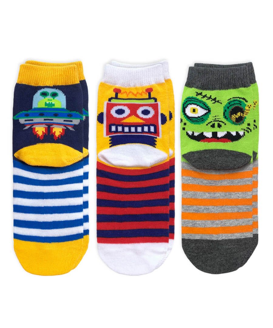 Jefferies Socks Boys Robot Alien Zombie Crew Socks 3 Pair Pack