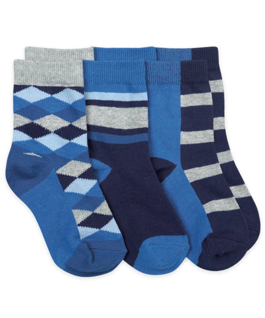 Jefferies Socks Boys Argyle and Stripe Dress Crew Socks 3 Pair