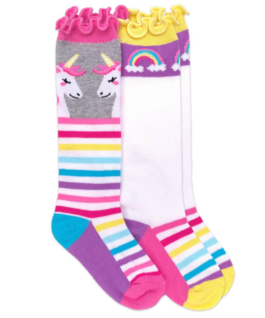 Unicorn pink rainbow cotton crew  socks for women lady gift