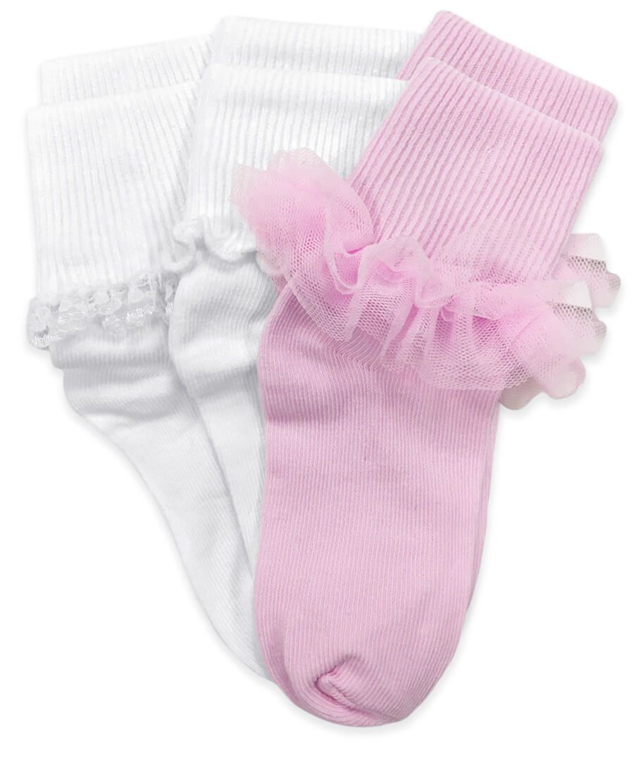 Baby Girls Frilly Spiral Lace Pink Grey White Trim Cotton Rich Ankle Socks 0-12M 