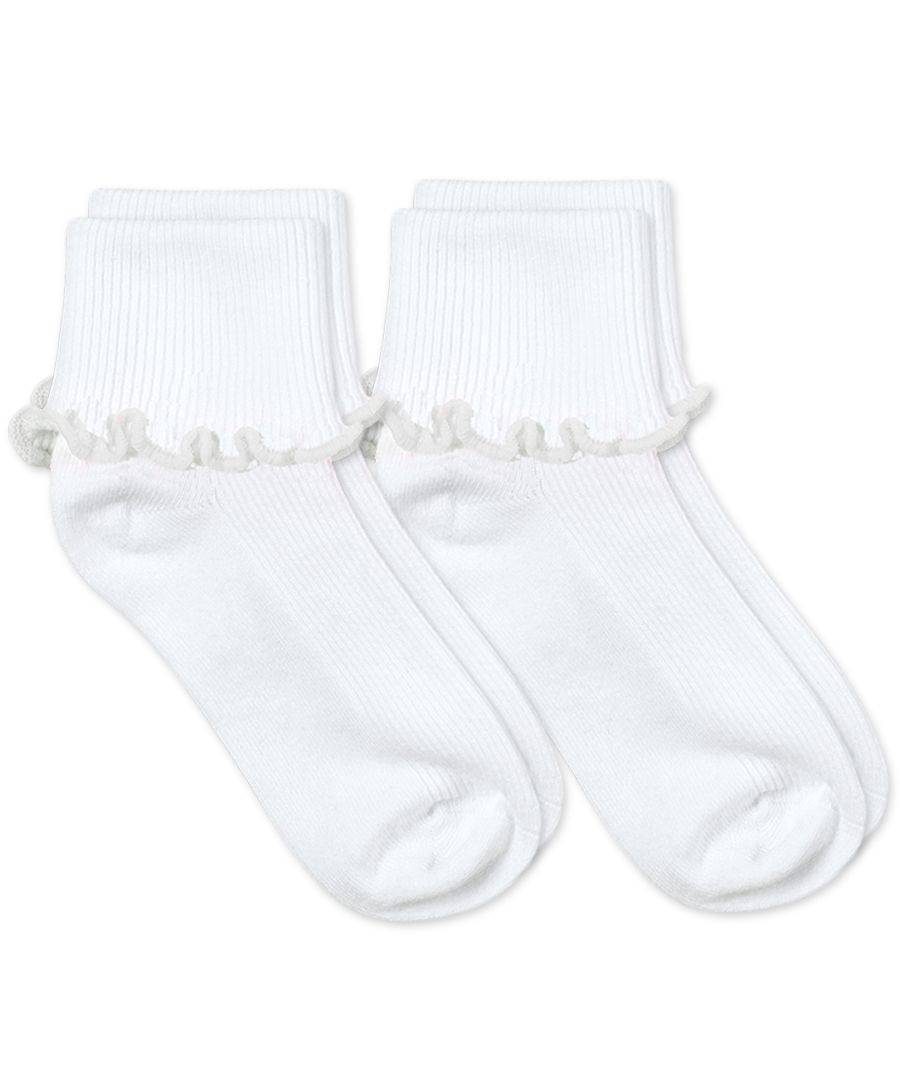 Jefferies Socks Girls Seamless Ruffle Cotton Cuff Crew Slouch School Socks 6 Pair Pack 
