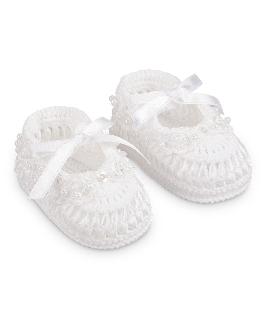 Jefferies Socks Baby Girls Pearl Ribbon Crochet Bootie