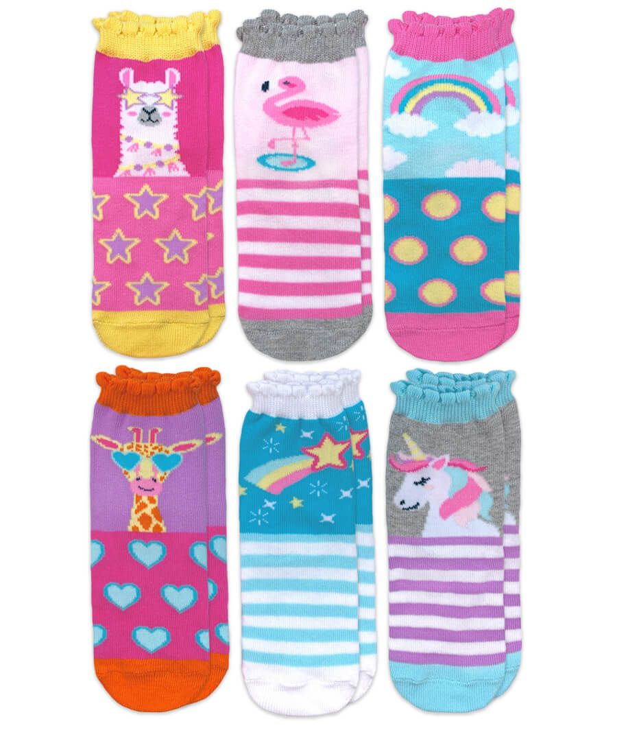 Jefferies Socks Girls Unicorn Llama Giraffe Flamingo Pattern Crew Socks ...