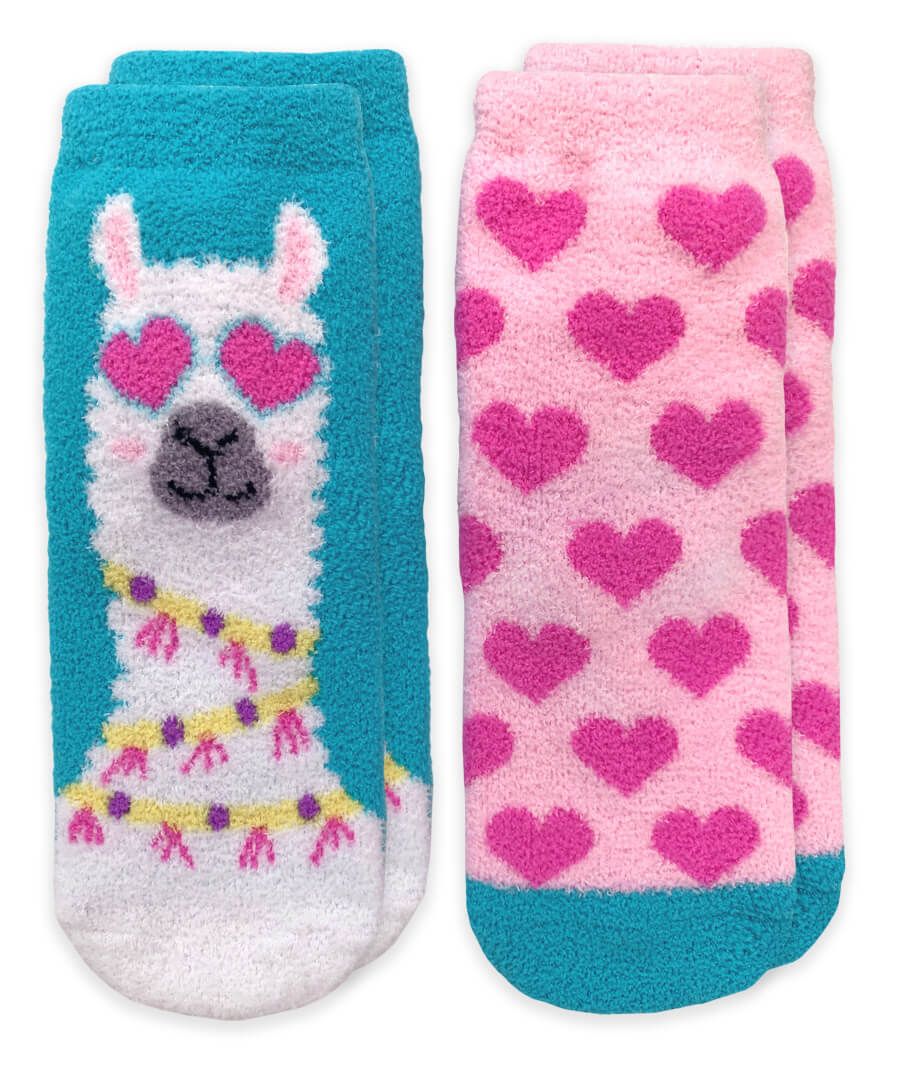 Jefferies Socks Girls Llama and Hearts Fuzzy Non-Skid Slipper