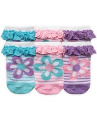 Jefferies Socks Baby Girls Daisy Eyelet Socks with Knit In Flower Patterns and Stripes 3 Pair Pack